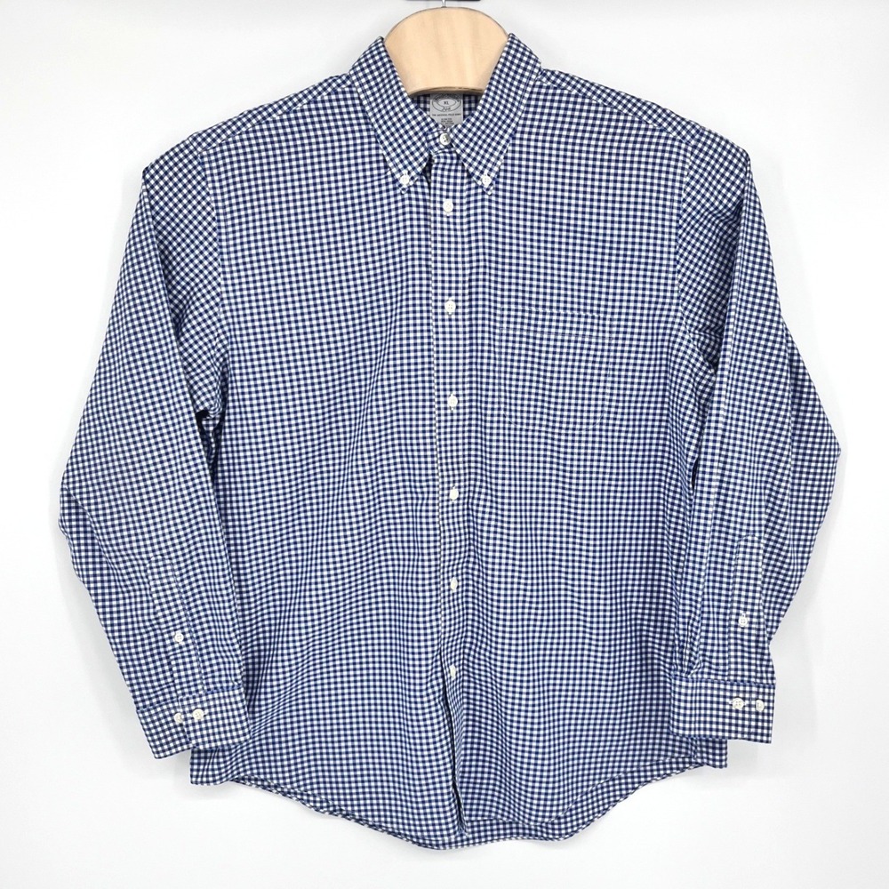 Brooks Brothers Button Down Shirt Mens XL Blue White Gingham Slim‎ Fit Preppy